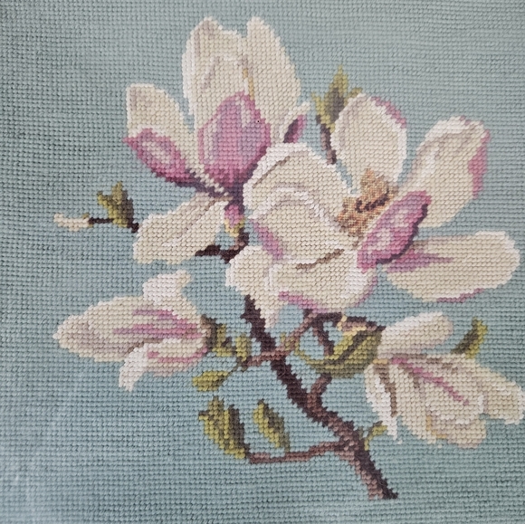 Vintage Handmade Framed Orchid Floral Bouquet Needle Point 16.75" x 16.75" - Picture 4 of 6
